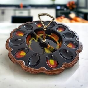 Vintage USA ceramic egg relish plate Sequoia ware 725 treasure craft retro